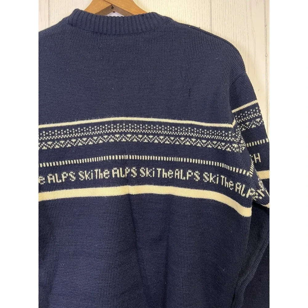 Vintage 80's Garmisch Sweater Bavarian Alps Ski  Zugspitze Germany Blue *READ*